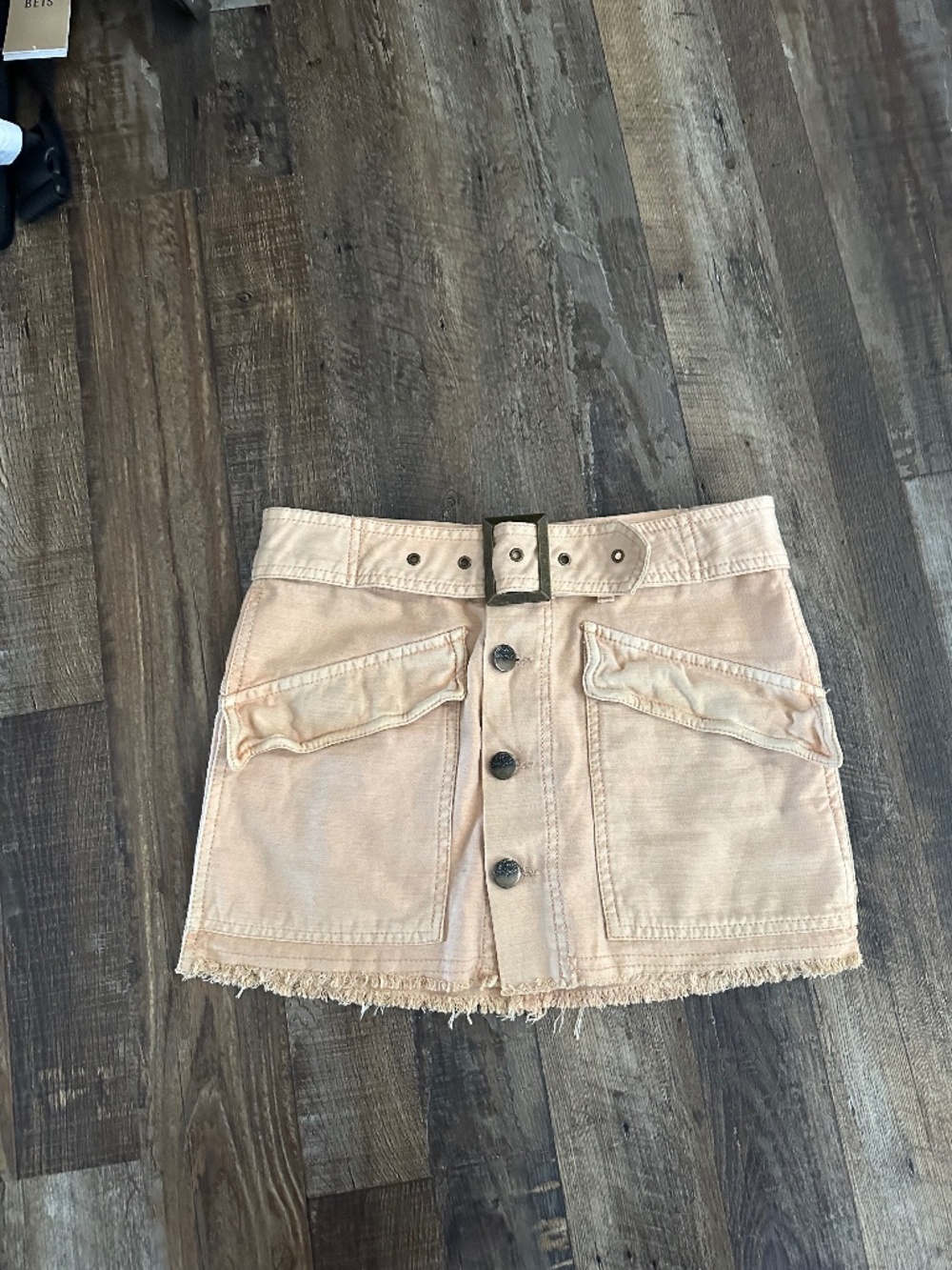 FREE PEOPLE TAN BUCKLE BELT MINI SKIRT PENCIL SKIRT SZ 0